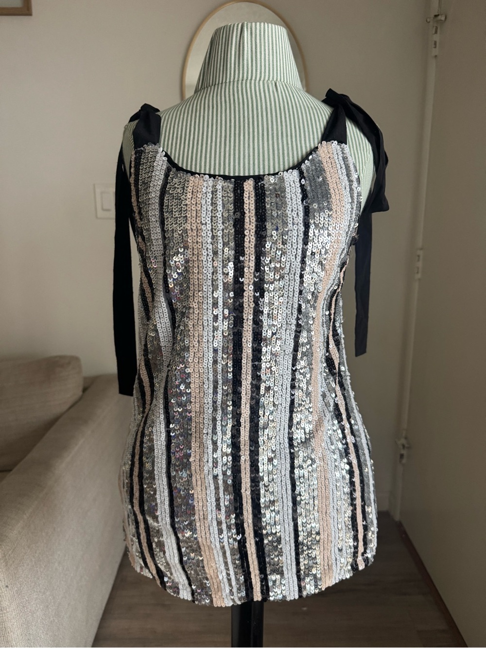 NWT NBD Silver Sequin Tie Shoulder Mini Dress XS